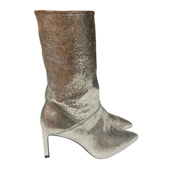 NEW! NWT ALL SAINTS Orlana Womens Metallic Pointed Toe Mid-Calf Boots size 6 - Picture 9 of 13